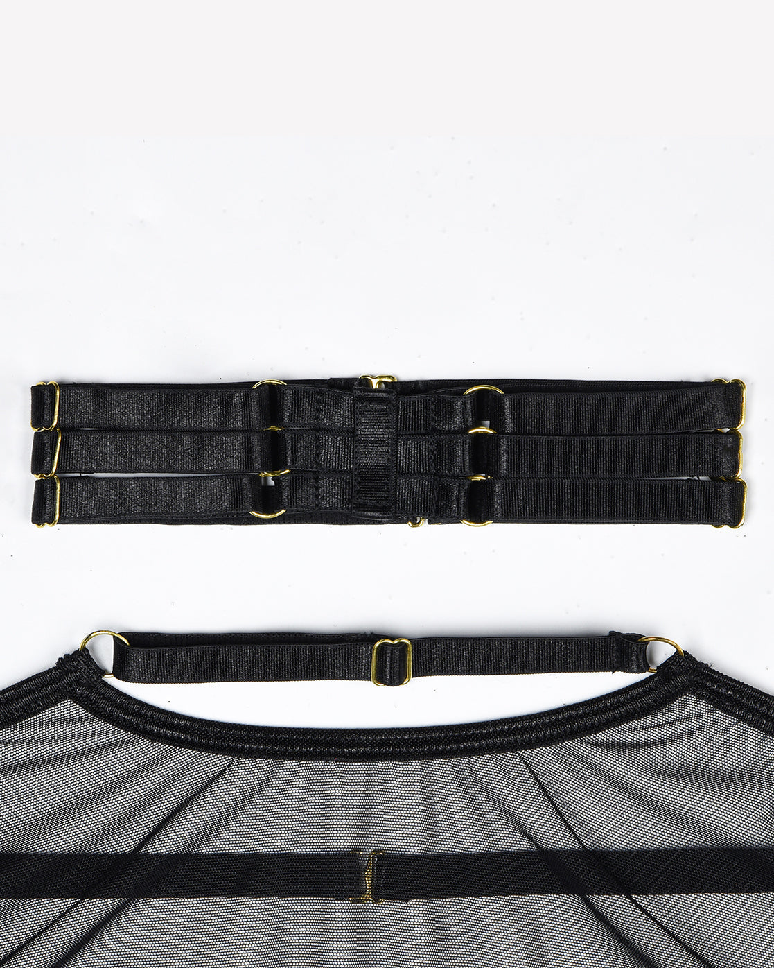 Eline™ | Átlátszó Háló Fehérnemű Szett 4 Darabos Melltartóval és Masnival