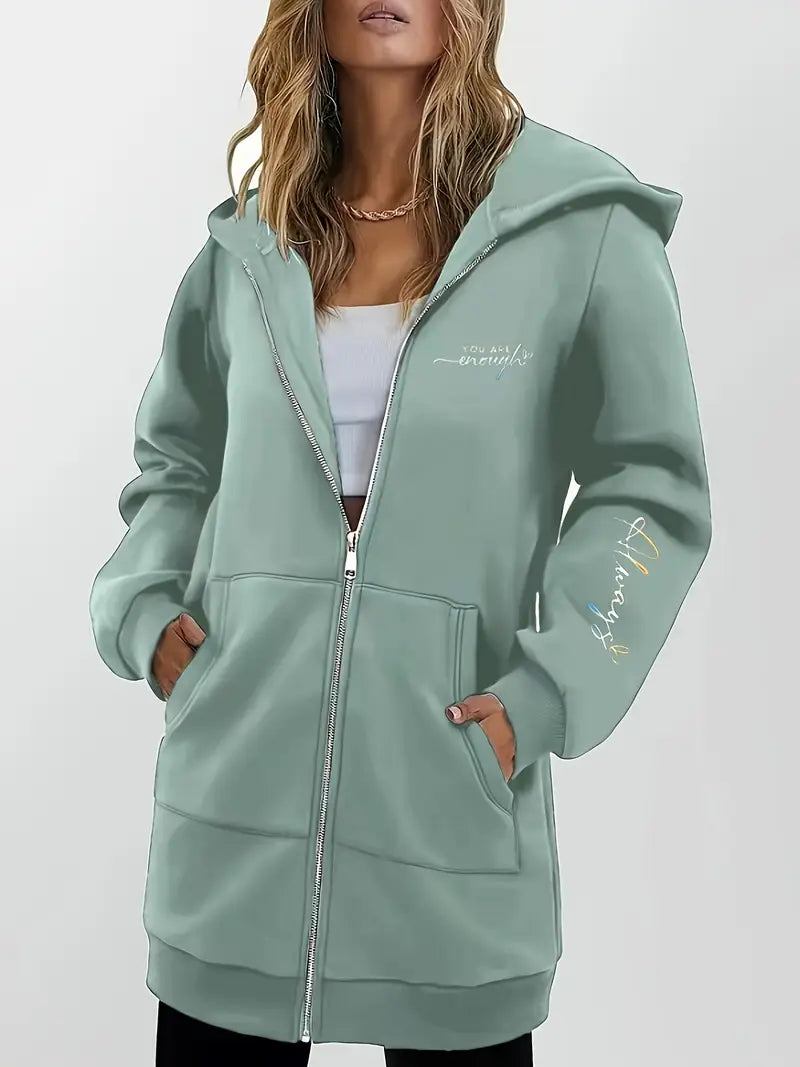 Angeleen - Geometrikus Mintás Kapucnis Kabát Cipzárral